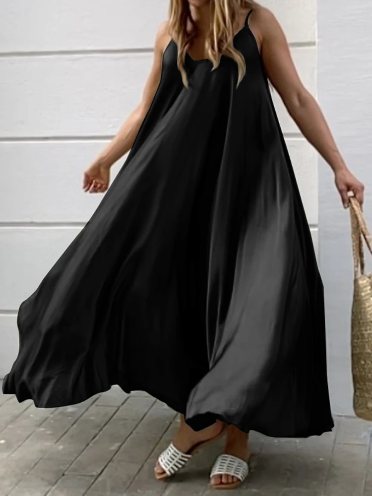 ZANZEA Casual Women Dress 2023 Summer Holiday Beach prendisole Bohemian Big Swing Vestidos Sexy senza maniche tinta unita Robe Femme