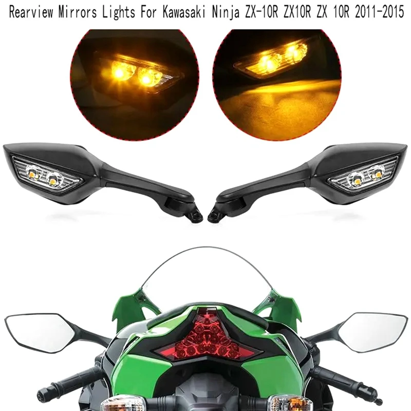 

Motorcycle Rearview Mirrors With LED Turn Signals Lights For Kawasaki Ninja ZX-10R ZX10R ZX 10R 2011-2015 Parts