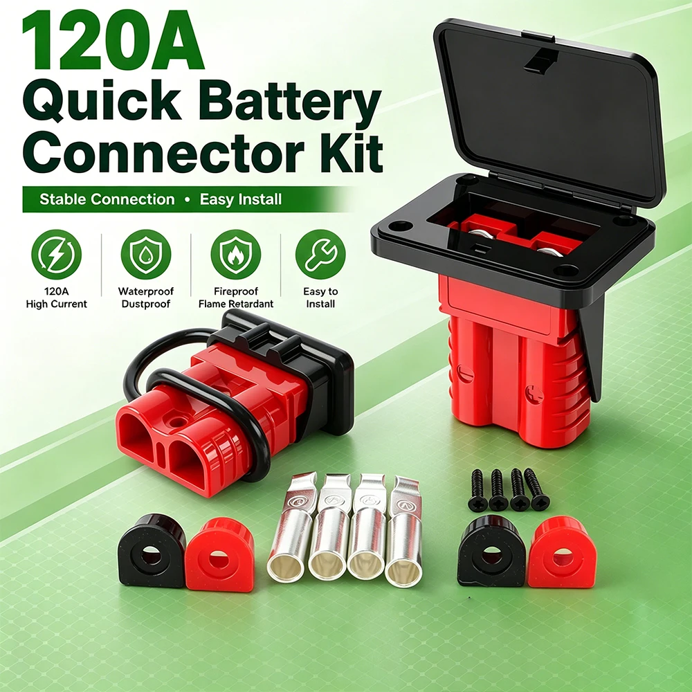 120A Hochstrom-Doppelpol-Schnellverbindungs-/Trennanschluss-Set für Batterien mit Einbauplatten und Staubschutzabdeckungen – Detail 1