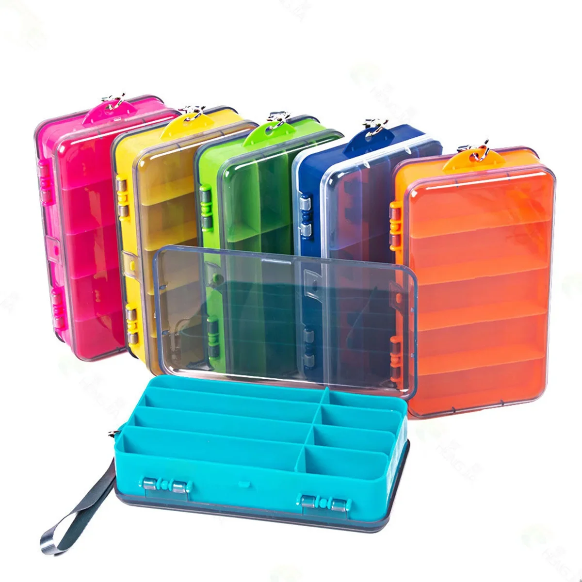 Two Sided Plastic Box Fishing Lure  Container Organizer Small Fishing Tackle Box Bait  box with lanyard