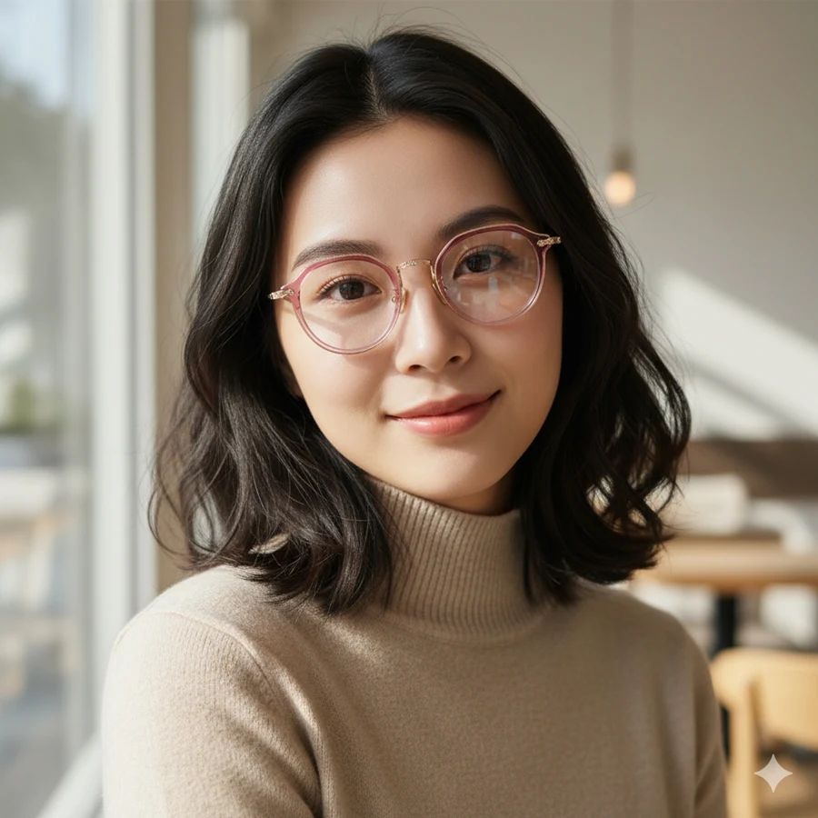 Japanese Retro Style Pear-shaped glasses with Engraved Frames for women,Titanium & Acetate Eyeglasses，model:LO-09