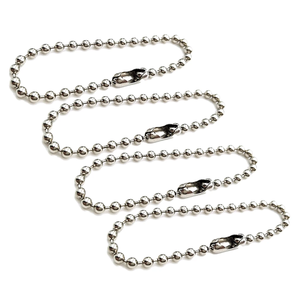 

200pc Stainless Steel Chains Silver Bead Keychain Adjustable Ball Chain Connector Clasp Key Rings Metal Pendant Dog Tags