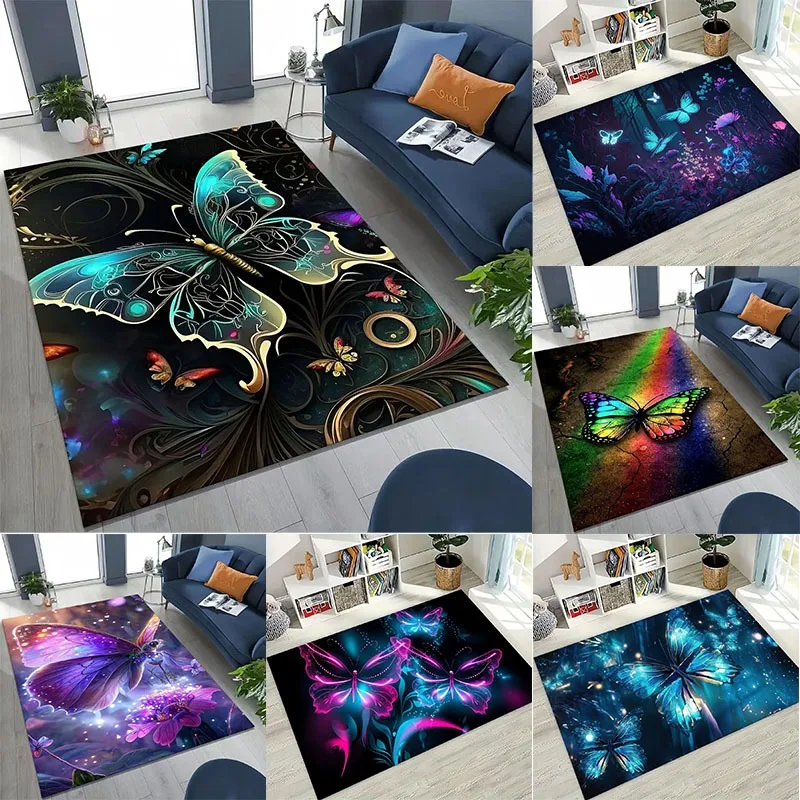 Bunter Traum-Schmetterlings-Blumen-Cartoon-Teppich für Schlafzimmer, Wohnzimmer, Sofa, Heim-Fußmatte, Dekoration, große, rutschfeste Spielbodenmatte