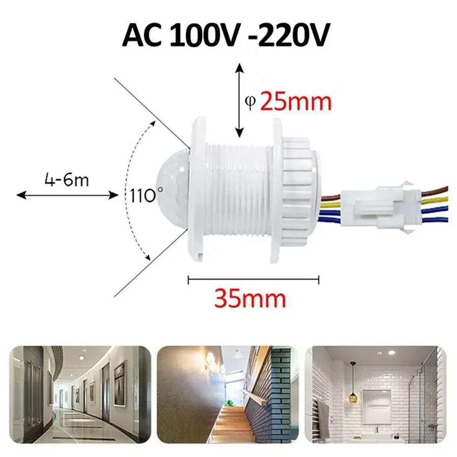 Time Delay Motion Sensor Switch for Led Light Bulb Downlight Fan Lamp AC 85-265V PIR Infrared Movement Detector Adjustable Smart