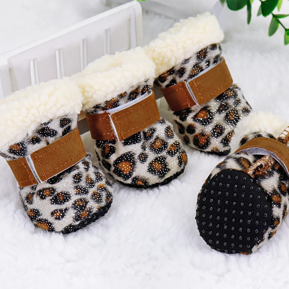 4pcs Winter Pet Dog Shoes Anti-slip Snow Cat Puppy Boots Thicken Warm Pet Socks For Small Medium Dogs Cats Chihuahua Yorkshire