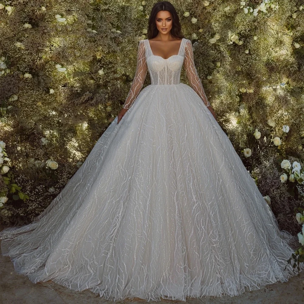 One Life Customizd Long Sleeves Lace Wedding Dresses Back Robe Square Neck Ball Gown Beaded Bridal Gowns Vestidos de novia 2025