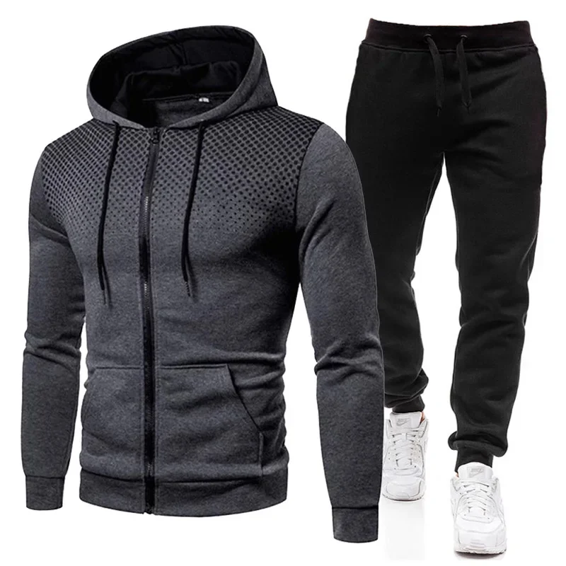 Hoodie set men\'s sportswear zipper 2-piece set aesthetic wool blank fashion designer sportswear men\'s sportswear set