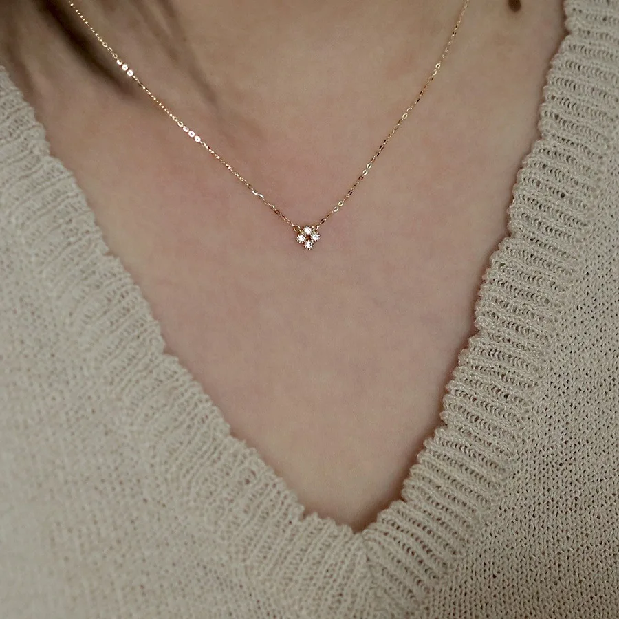 925 فضة مطلي 14K الذهب البسيطة الزركون زهرة قلادة قلادة للنساء الفتيات هدايا مجوهرات الأزياء #2