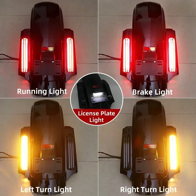 Motorcycle LED Running Brake Lights Rear Fender Extension Fascia Turn Signal For Harley Touring Street Glide Road Glide 2009-UP