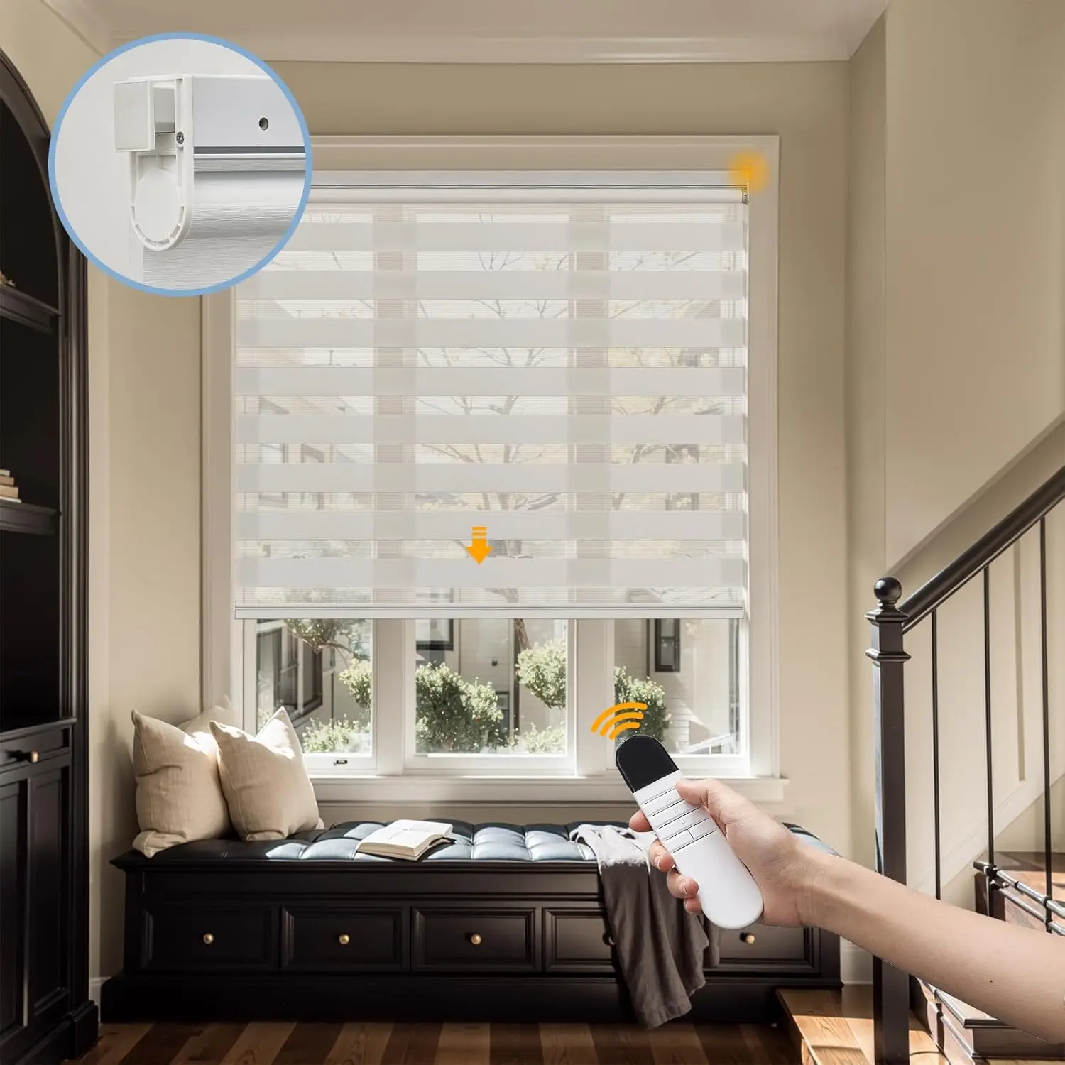 Hot Selling No Drill Day and Night Blackout Fabric Smart Control Zbra Blinds for Home and Office