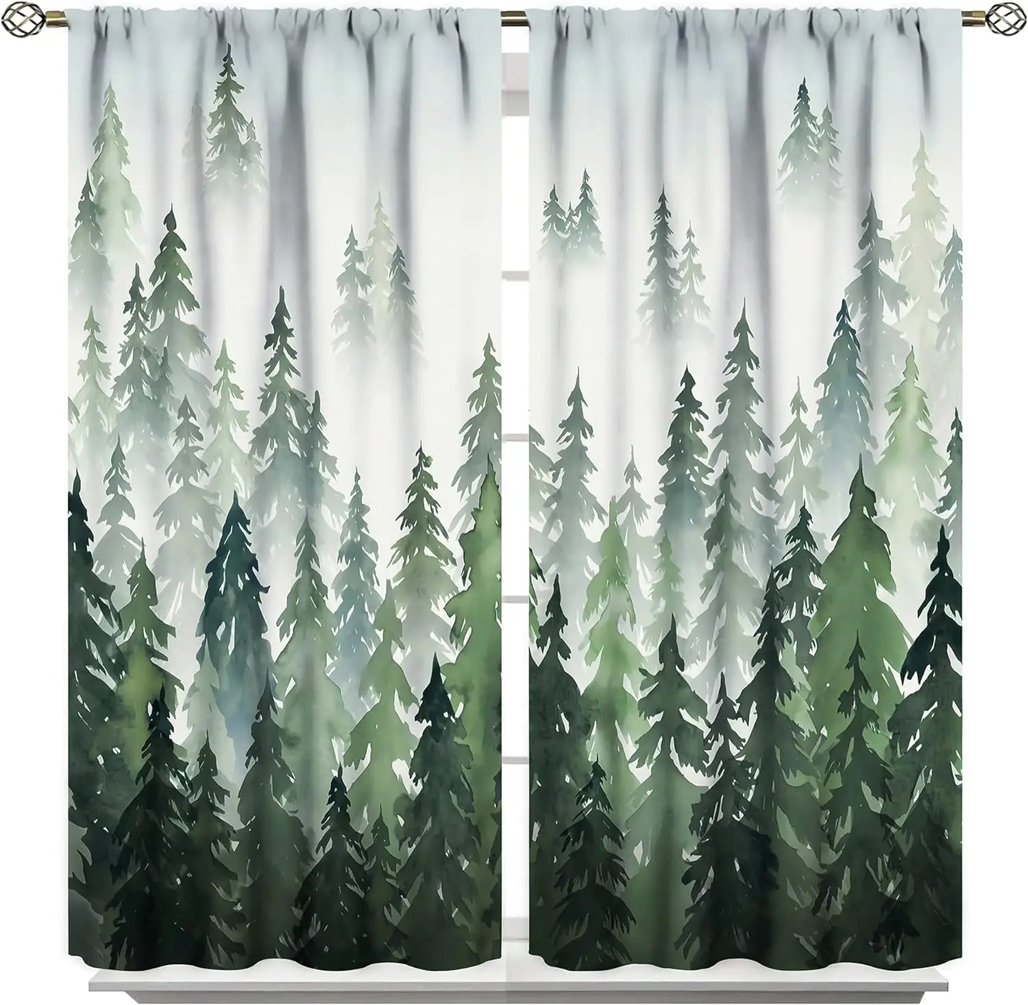 

2 panels Landscape Pine Wood Chalet Fox Print Curtains for Bedroom Living Room Blinds Windows cortinas Rod Pocket Grommet Top