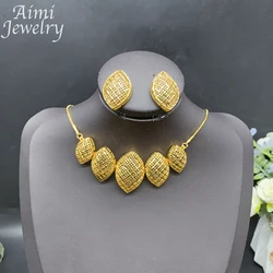 European Simple 18K Gold Plated Jewelry Set for Women Chunky Hoop Earrings Necklace Italian Dubai Bridal Wedding Party Gifts