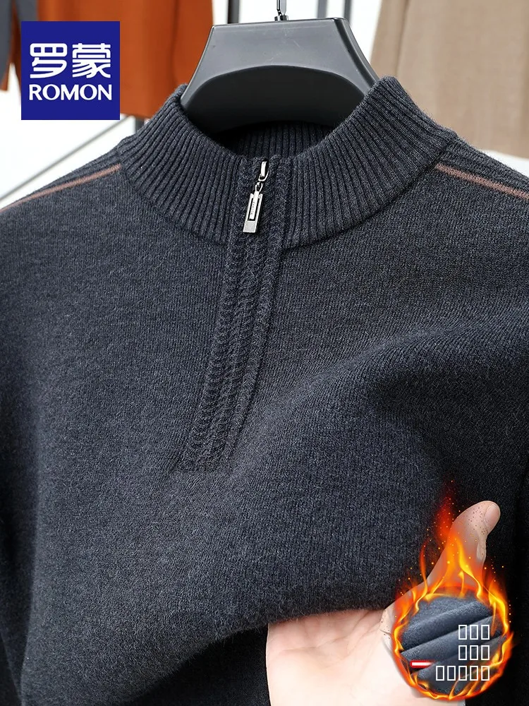 

Мужской вязаный свитер на молнии с высоким воротником, на флисовой подкладке, утепленный, для повседневной носки и делового стиля, зимний