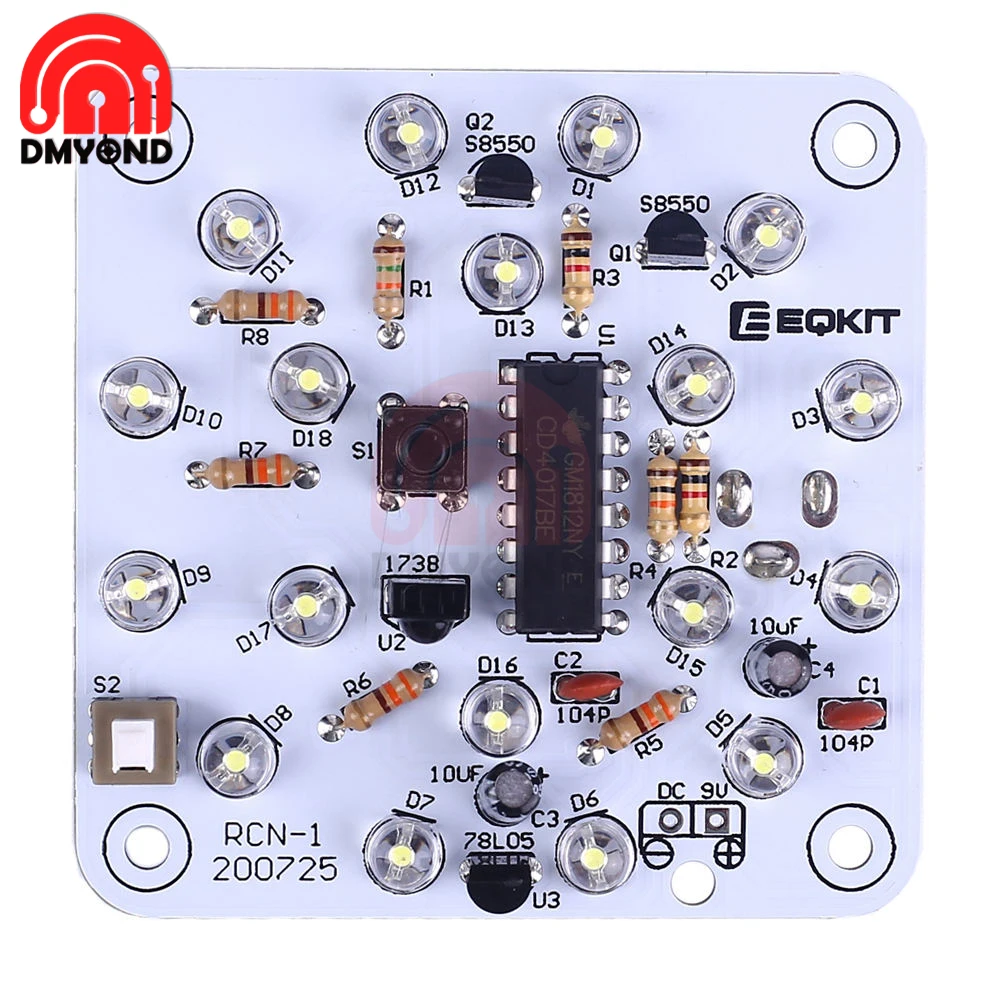 Night Light DIY Kit DC 9-12V Infrared Remote Control Lamp White LED Light Dual Gears Brightness Adjustable Nightlight Electronic