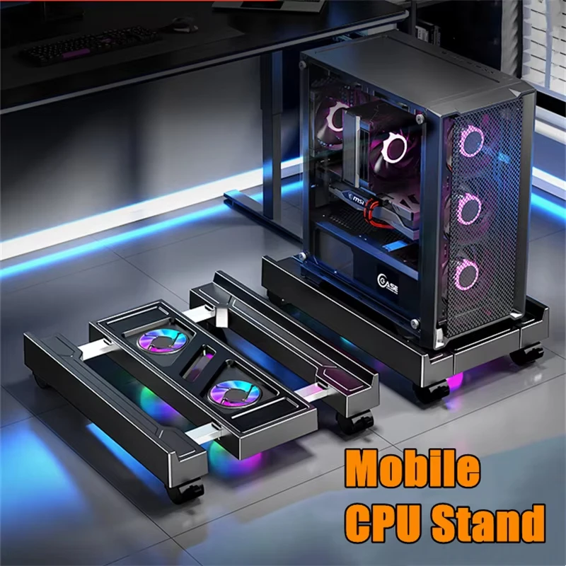 

Adjustable Mobile CPU Stand Ventilated Computer Tower Stand PC Host Cart with Rolling Caster PC Under Desk Cooling Holder