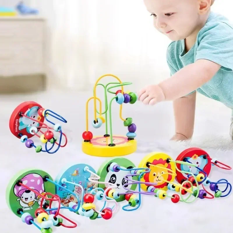 Montessori Wooden Toys Circles Bead Wire Maze Roller Coaster Educational Puzzles Games Boys Girls Kid Children Toy 6+ Months