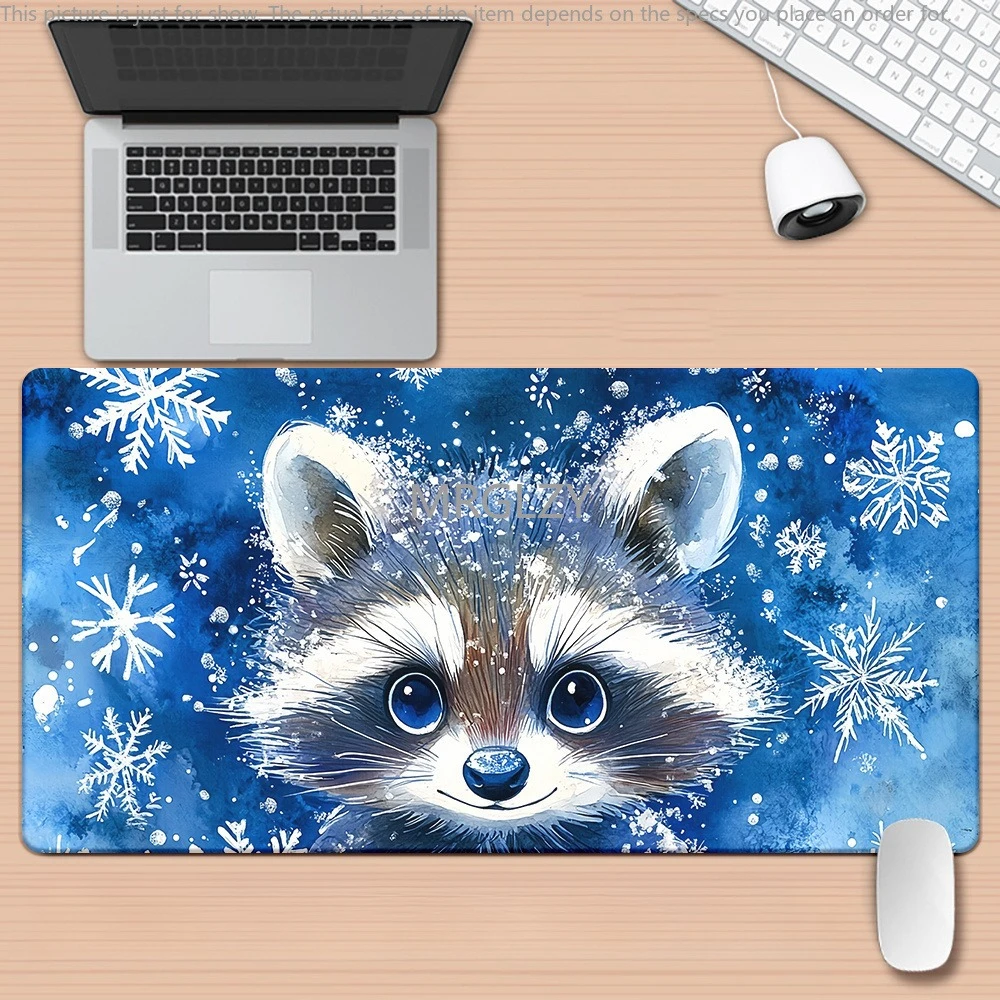

Blue Snowflake Raccoon Design Mouse Pad Large Rubber Anti-slip Desk Accessories Mousepad for Office and Gamer Keyboard Decor Mat
