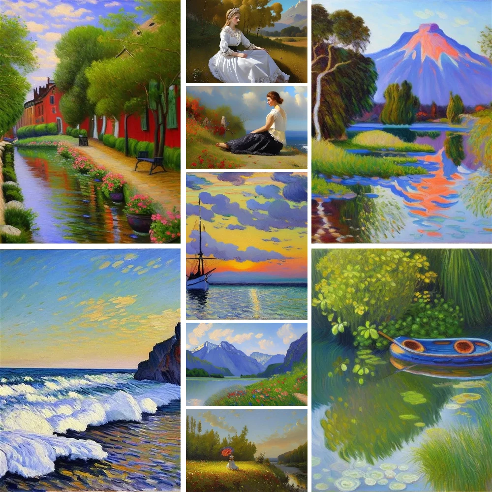 Impressionism-女性のための風景の絵画,数字のあるアクリル画,大人の部屋の装飾,妻のためのギフト2023