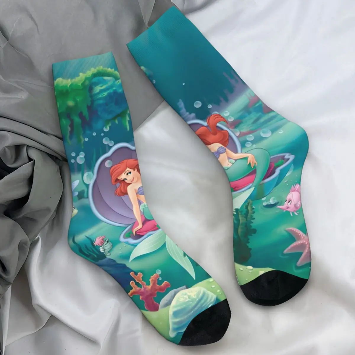 The Little Mermaid Cartoon Socks Autumn Stockings Kawaii Gothic Women Men Quality Socks Pattern Outdoor Anti Skid Socks