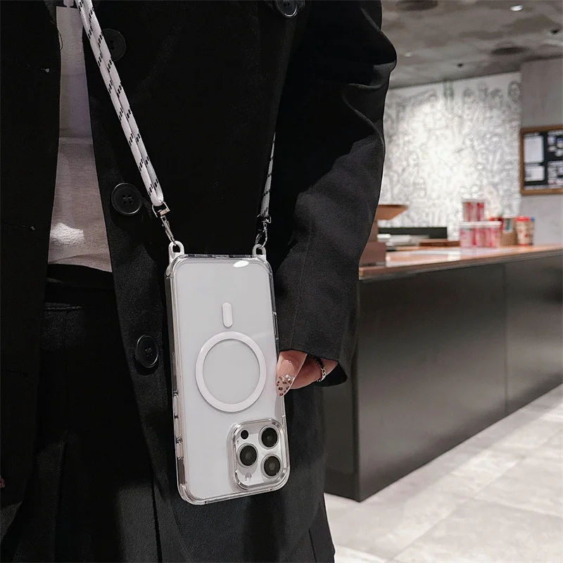 Fashion Magnetic Cross Body 2-in-1 Phone Case For iPhone 16 15 14 13 12 11 Pro Max Plus For MagSafe ShockProof Protective Case