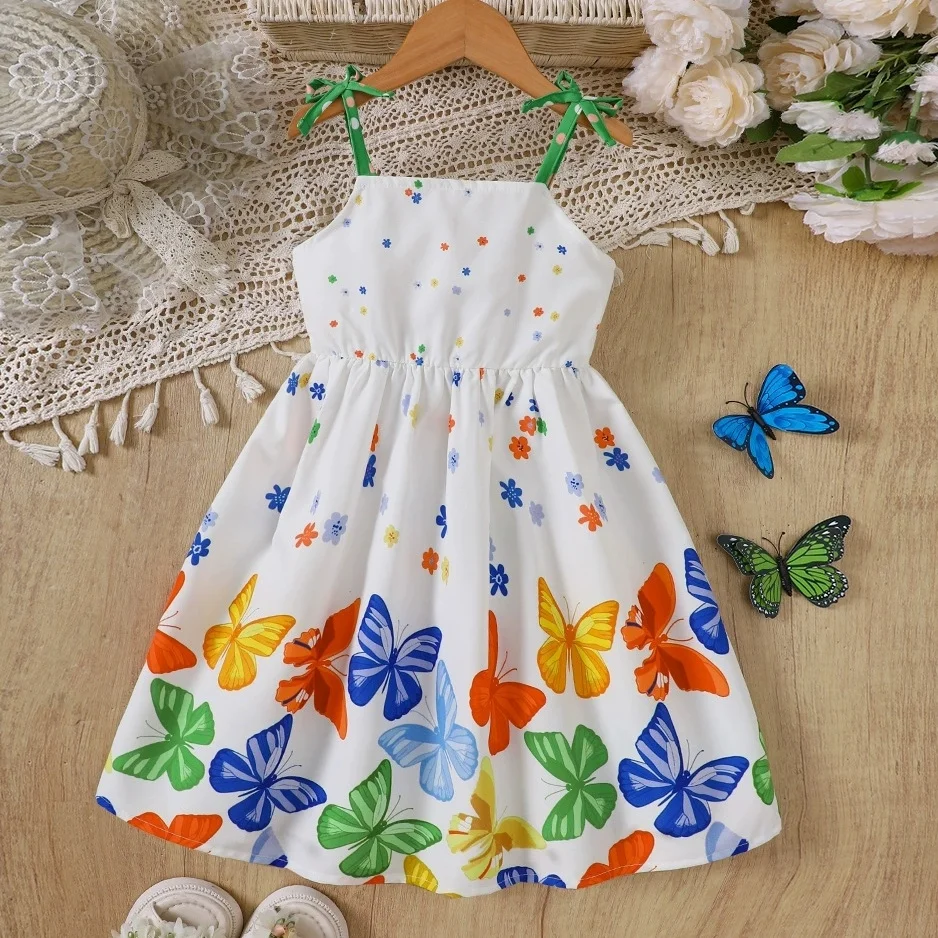 

Summer Sleeveless Girls Dress A-Line Flower Print Dresses for Beach Vacation Party Casual Outfit Lightweight Clothing 2-7Y