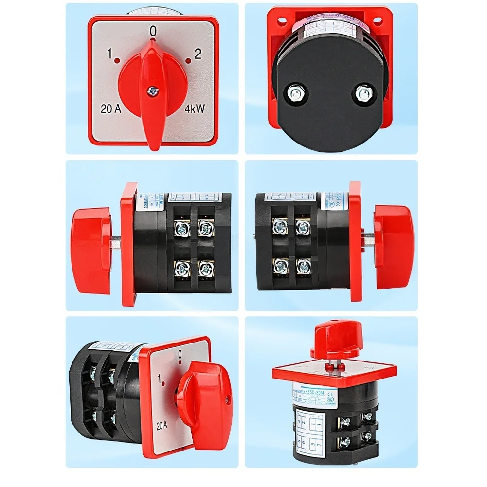 Rotary Changeover Switch 2P 20A Rated Current with 1-0-2 Gear Positions for Industrial Electrical Systems HZ5D 20/4 M04.2