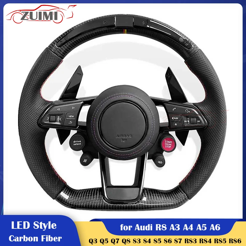 

LED Style Carbon Fiber 4 Button Car Steering Wheel for Audi R8 A3 A4 A5 A6 A7 Q3 Q5 Q7 Q8 S3 S4 S5 S6 S7 RS3 RS4 RS5 RS6 RS7