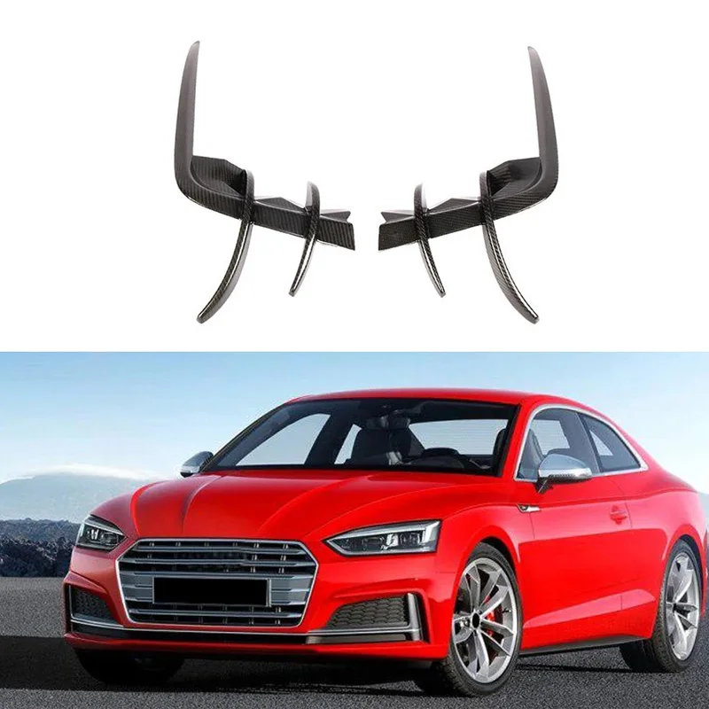 Facelift S5 Carbon Fiber Front Canards Fins For Audi S5 B9 A5 SLINE 2017 2018 Black Lower Lip Front Bumper Front Skirt Spoiler