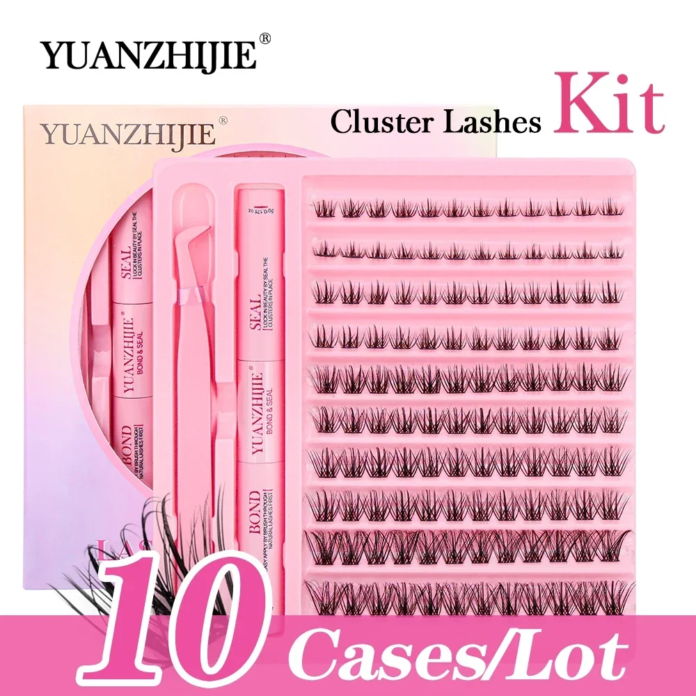 

YUANZHIJIE 10cases/lot DIY Lash Clusters Kit Manga Eyelash Extension Wisps Segmented Lashes With 72h Long Lasting Bond and Seal