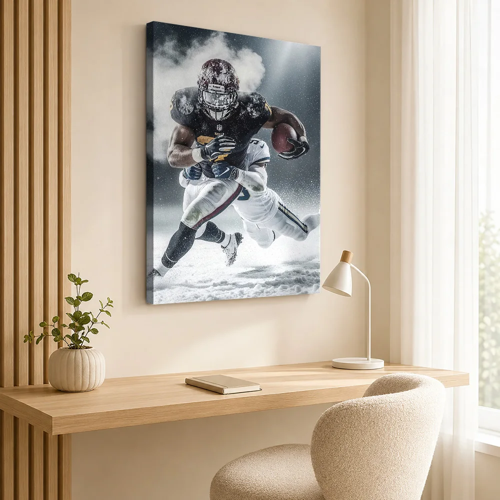 American Football Players in Snow Canvas Painting Poster Personalized Photo Sports Portrait Canvas Wall Art for Man Cave Decor
