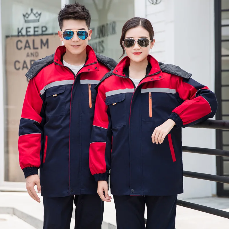 

Winter work clothes cotton-padded labor Jacket Warm Thick Thermal Overcoat Fleece velvet Working Suit wear-resistant Jacket