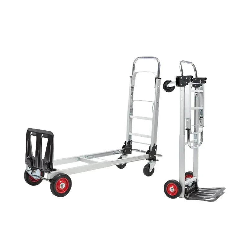 Logistics small cart portable hand pulled cart folding telescopic aluminum alloy flatbed truck