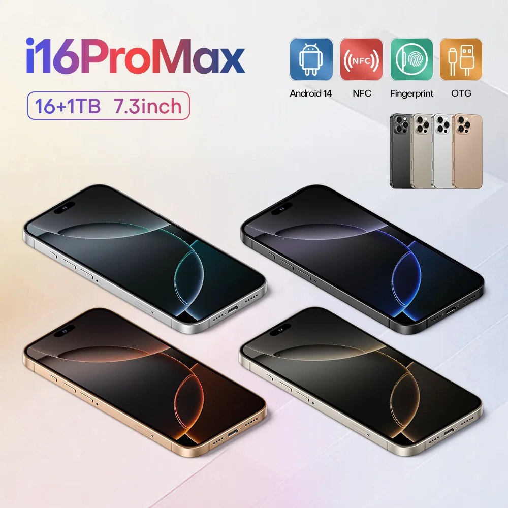 الإصدار العالمي I16 Pro Max الذكي Android، 6.8 بوصة، 16 جيجابايت رام 1 تيرابايت، شريحة مزدوجة، هواتف محمولة، متجر جوجل بلاي، 24+48 ميجابكسل، 6800 مللي أمبير في الساعة