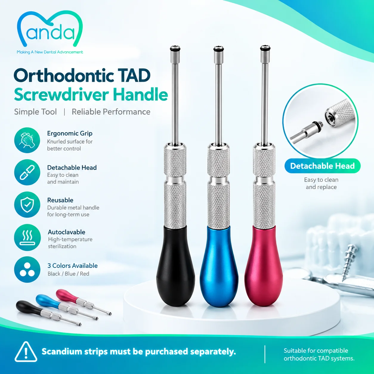 Dental TAD Screwdriver Handle Orthodontic Micro Implant Driver Manual Anchorage Screw Tool