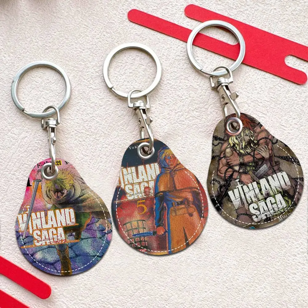 Vinland Saga Keyring Leather Access Card Holder Keychain Community Water Drop Proximity Card Protective Case