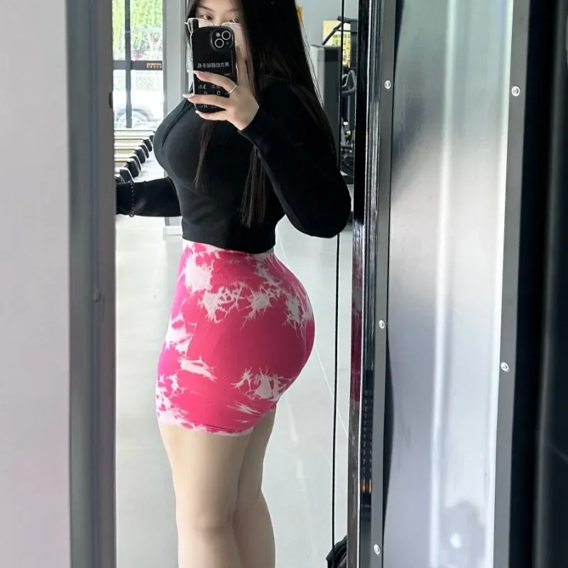American Subculture Tie-dye High-waisted Yoga Pants New Sport Fitness Casual Short Women's Fashion Sexy Hip Lift Slim-fit Shorts