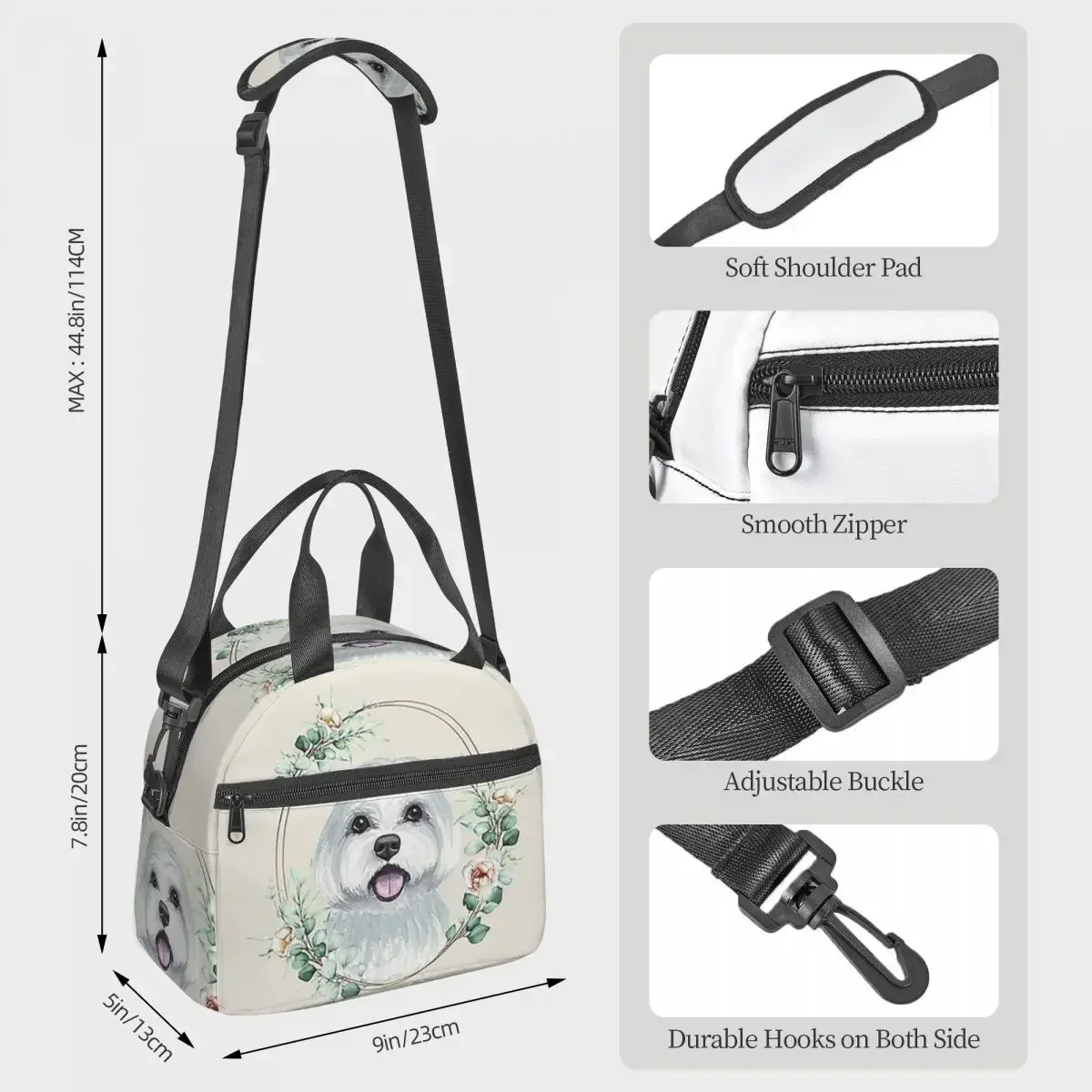 

In A Floral Gold Wreath Frame Lunch Bags Insulated Bento Box Lunch Tote Picnic Bags Cooler Bag for Woman Office
