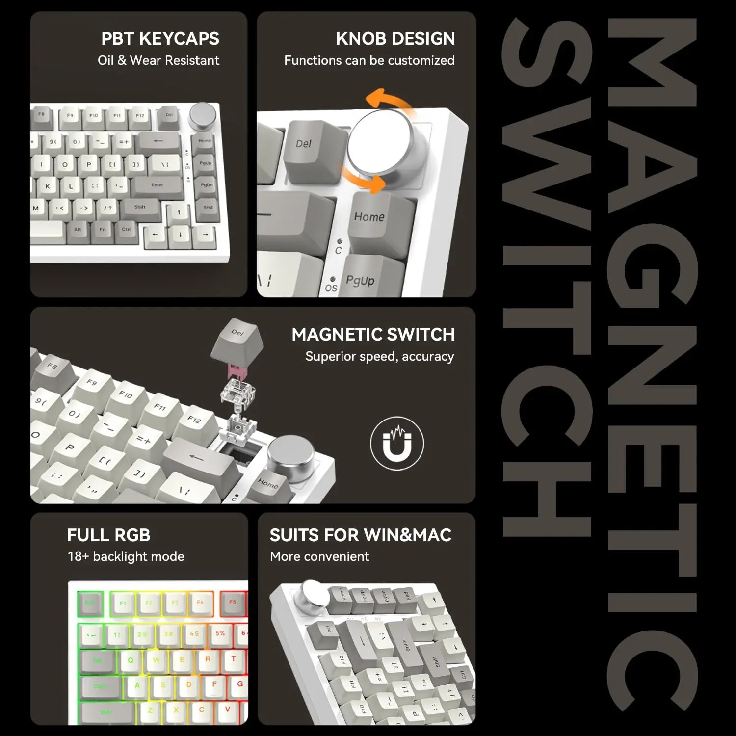 Attack Shark K85 Mag Customisable Mechanical Keyboard,Magnetic Switch,Hot-swappable,Metal Knobs,Suitable for FPS. games,Win&Mac image 6