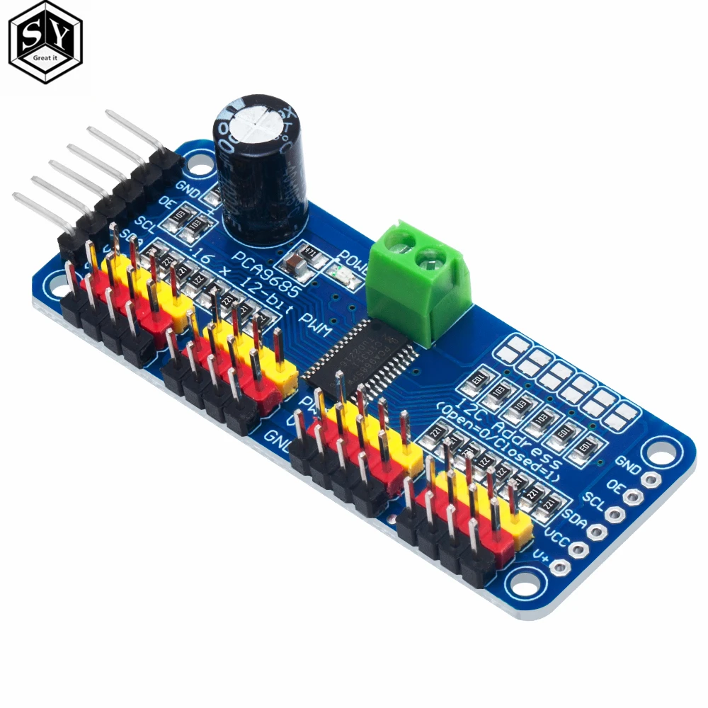 16-Channel 12-bit PWM/Servo Driver - I2C interface - PCA9685 for Arduino Raspberry Pi DIY Servo Shield Module