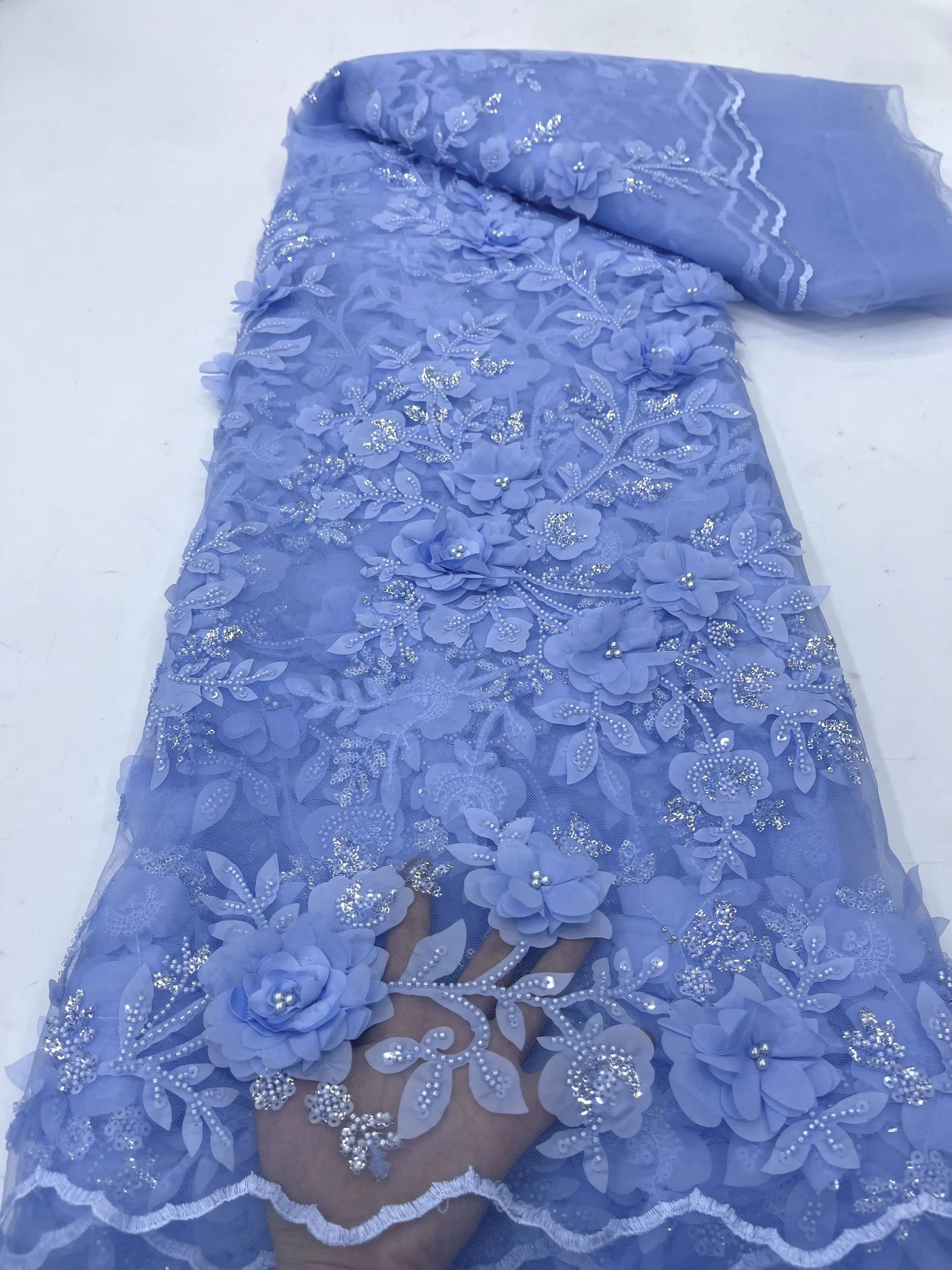 Luxury Nigerian Sequin Lace Fabric 2024 High quality 3D Beaded African French Lace fabric for wedding