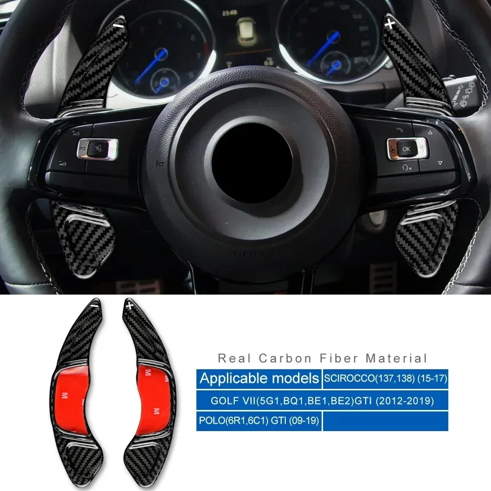 For VW Volkswagen Polo Scirocco Golf 7 GTI Hard Dry Carbon Fiber Car Interior Steering Wheel Paddle Shift Sticker Accessories
