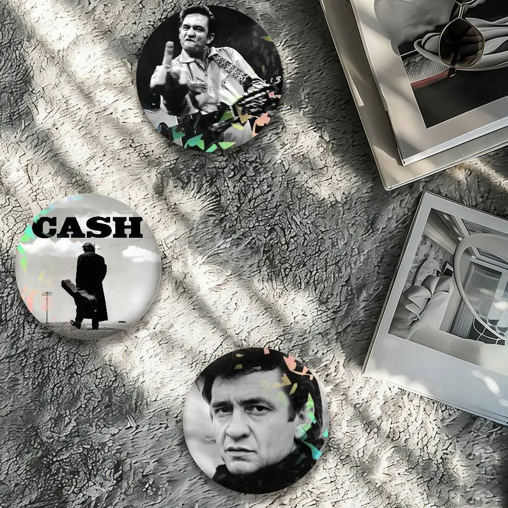 Singer Johnny Cash cool Having an attitude Laser Badge Creative Pins Brooch for Bag Clothes Hat Decor Gifts Fans Collect