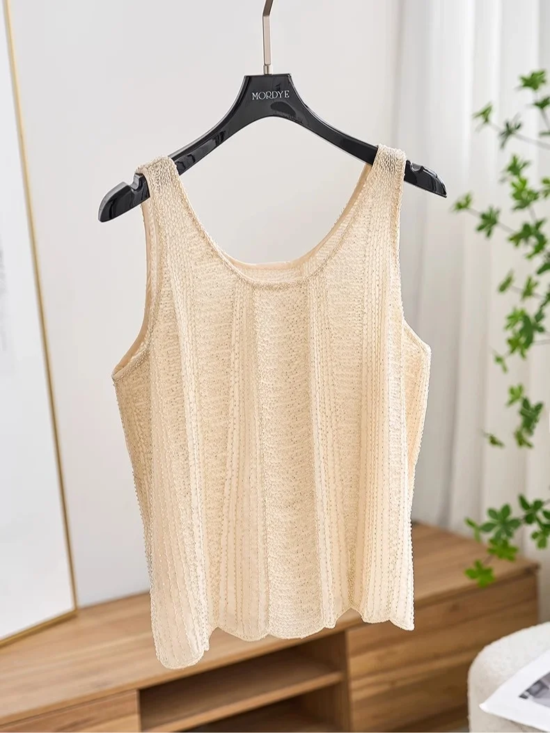 

Stunning Beaded A-Line Vest Women's Sleeveless Summer Top Heavy Embroidery Fashionable Commute Style Slim Fit Polyester Fiber
