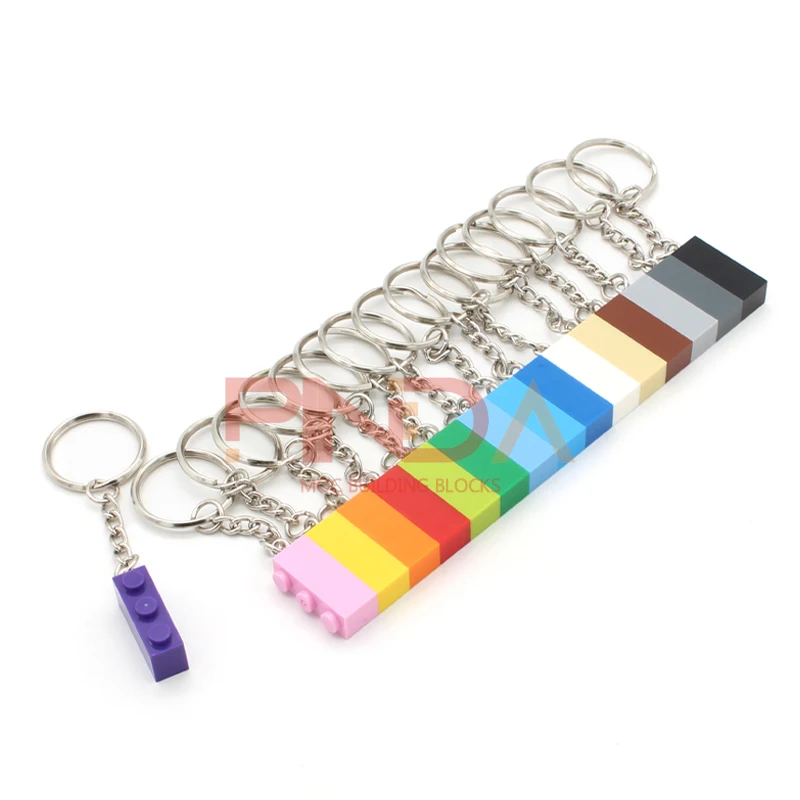 10pcs MOC3622 Rainbow Colours DIY Keychain Compatible Brick Plate with Buckle Key Ring Building Blocks Trinket Pendant Kids Toys