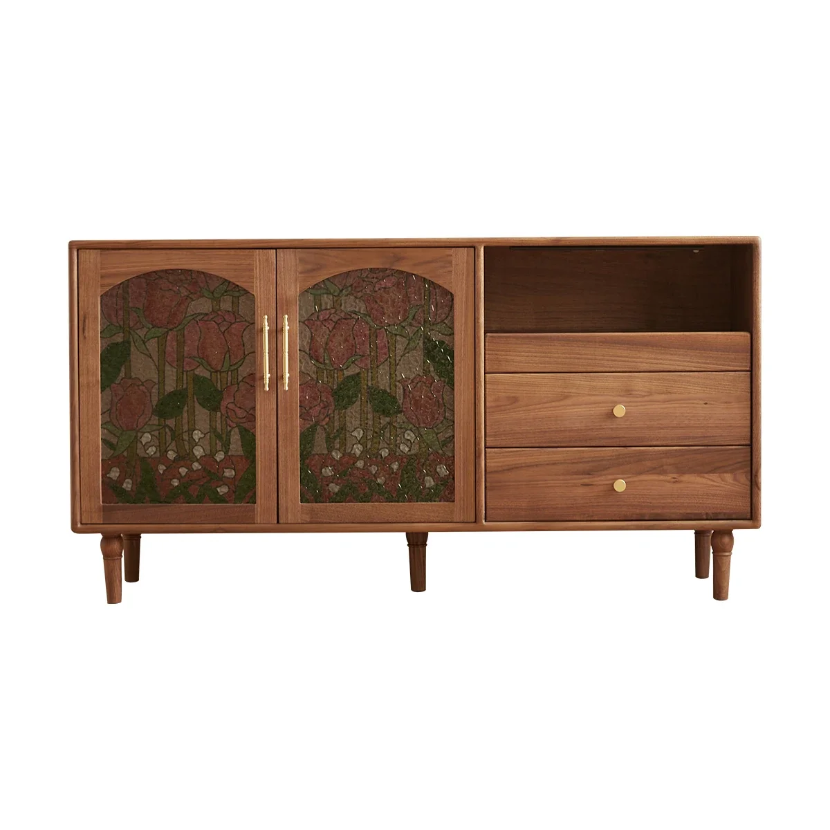 Side cabinet integrated against the wall Living room cabinet Black walnut solid wood Home retro multi-functional storage