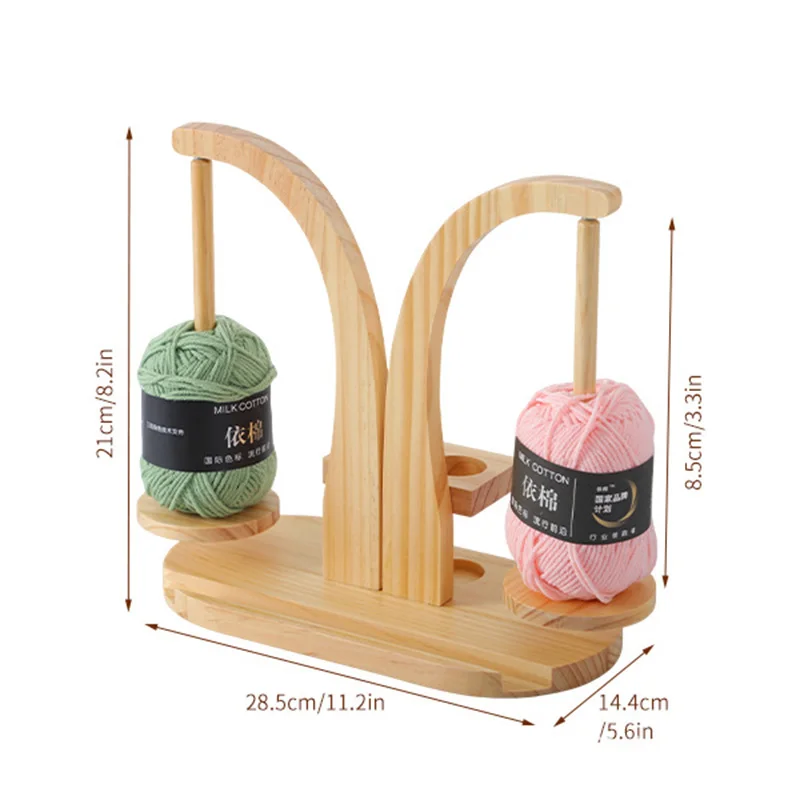 Double Spindle Wooden Yarn Holder Rotatable Yarn Ball Stand Household Knitting Thread Storage Organizer Sewing Thread Holder