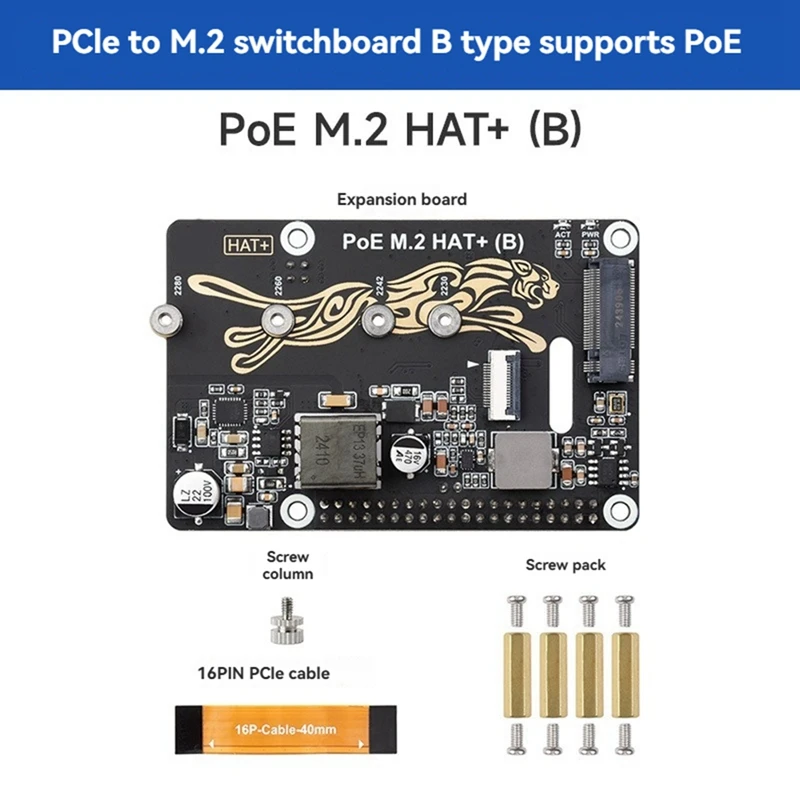 For Raspberry Pi 5 Pcie To M.2 With Poe Expansion Board Support Nvme Compatible With 2230/2242/2260/2280 M.2 Hard Drives