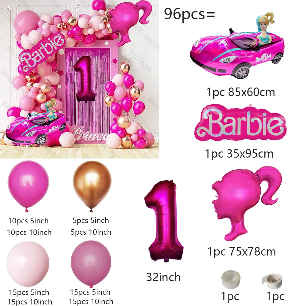 Hot Pink Balloon Set Barbie Garland Arch Kit Balloons For Girls Birthday Princess Theme Bridal Shower Wedding Decorations Gift