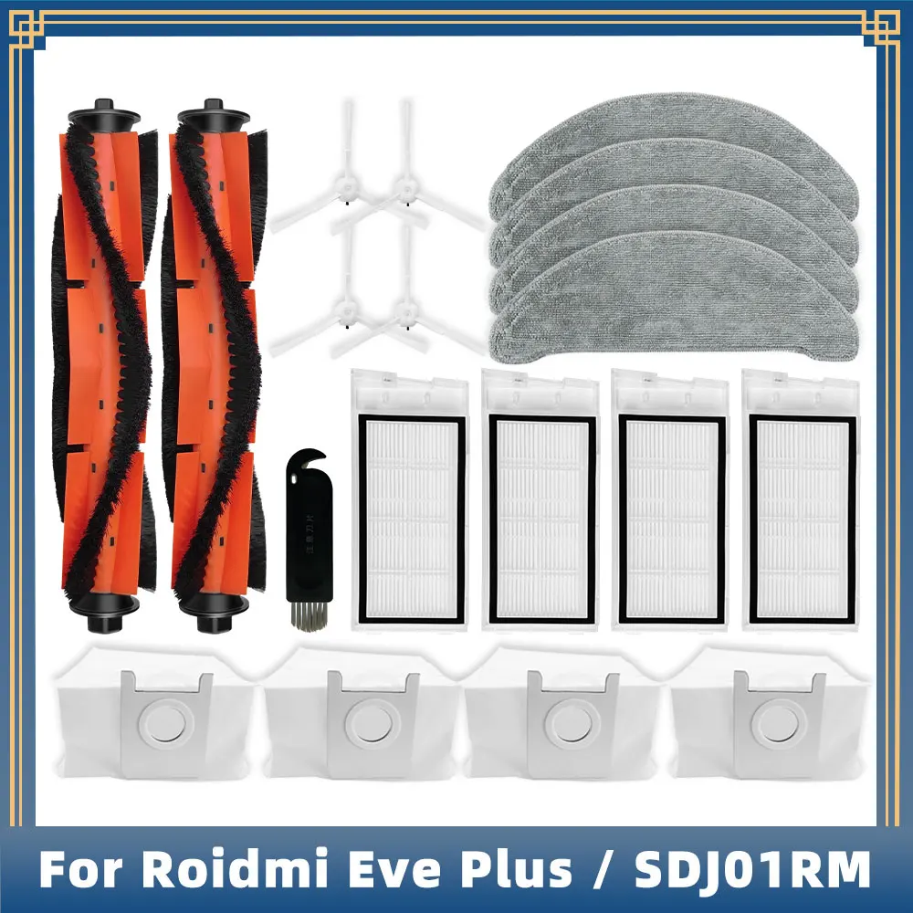 Piezas de repuesto para Robot aspirador, accesorios para Roidmi Eve Plus SDJ01RM, cepillo lateral principal, filtro Hepa, mopa, paño de trapo, bolsa