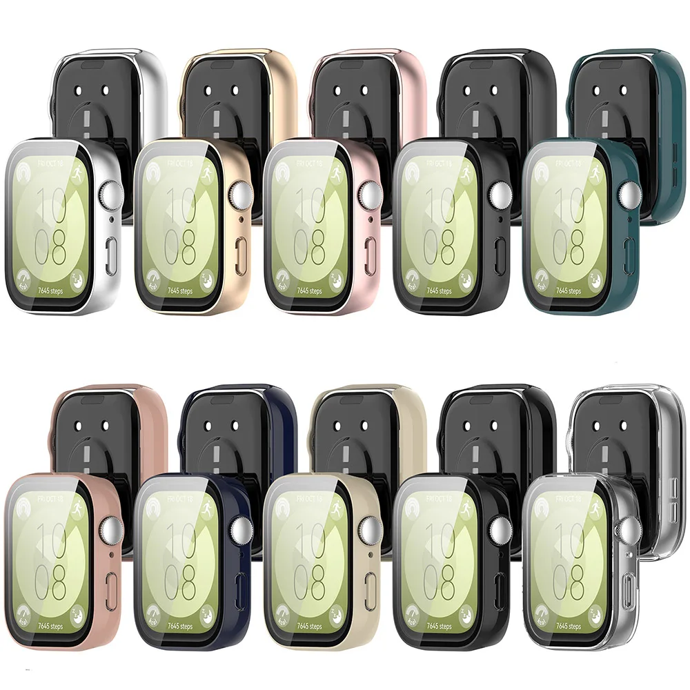 PC+Tempered Glass Case For Huawei Watch Fit 3 Fit3 Full Screen Protector Shell Cover